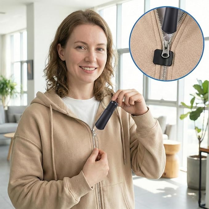 2-in-1 Button Hook with Zipper Pull, Non-Slip Button Assist Tool, One-Handed Dressing Aids Helper for Seniors, Arthritis Sufferers, Disabled & Limited Hand Mobility, Independent Living Aid (Black)