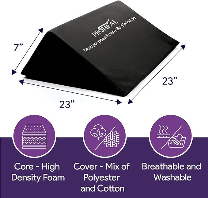 Foam Bed Wedge Pillow, Multipurpose - Perfect for Leg and Back Elevation - Anti Snore, Anti Acid Reflux - Relieves Shoulder Pain - 23" x 23" x 7"