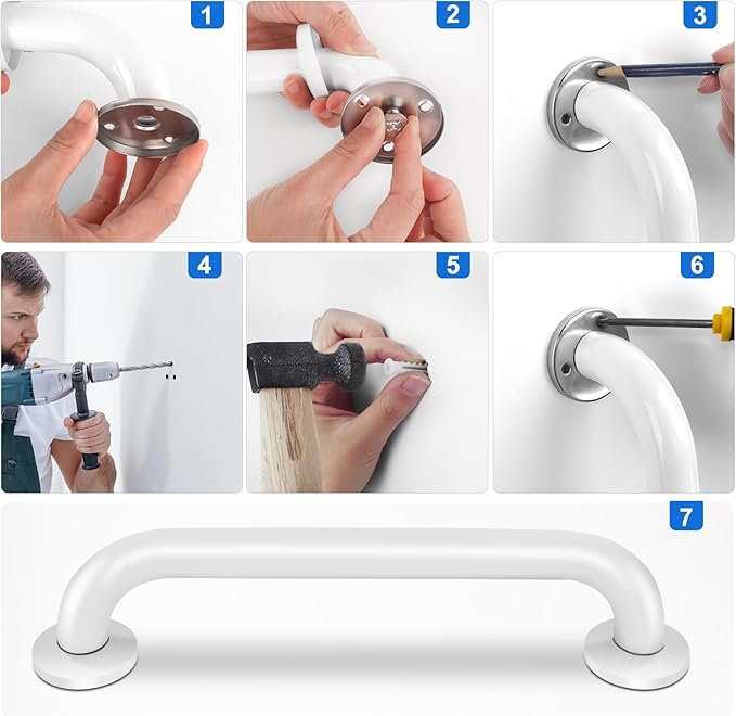 2 Pack Shower Grab Bar, Stainless Steel Bathroom Grab Bar, Grab Bars for Handicap Elderly Seniors Bathroom Safety Grab Bar (12 Inch,White)