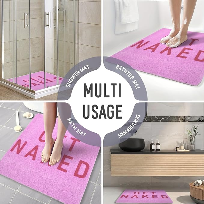 Square Shower Mat, 24 x 24 Inch Non Slip Get Naked Shower Stall Mat, Quick-Dry PVC Loofah Bath Mat for Shower Tub Bathroom