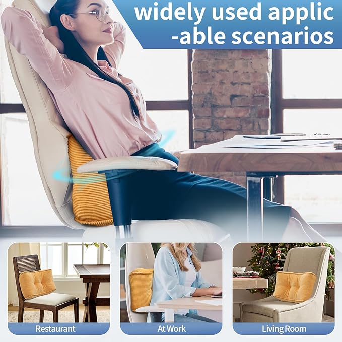Lumbar Support Pillow for Office Chairs, Bite-Size Natural Latex Foam Back Support Pillow for Lower Back Pain Relief, Soft & Support Corduroy Desk Chair Cushion, M, Yellow