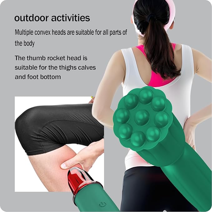 Handheld Mini Massager, Waterproof Soft Silicone, for Head, Face, Neck, Shoulder & Back, Full Body Muscle Pain Relief, USB Rechargeable with 10 Adjustable Speed Modes, Green
