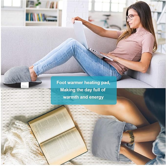 Electric Foot Warmer with Heat & Vibration Massage Function, Feet Warmer for Cold Feet Fast Heating Pad Ultra Soft Flannel Fleece with 3 Settings Overheat Protection for Men and Women