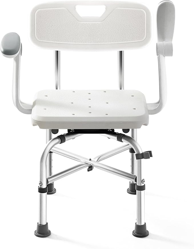 Lamberia Shower Chair for Inside Shower with Arms and Back, 500lbs Heavy Duty 360° Swivel Bathtub Seats, Height Adjustable Safety Bath Seat for Elderly, Adults, Handicap and Disabled(Adjustable Arms)