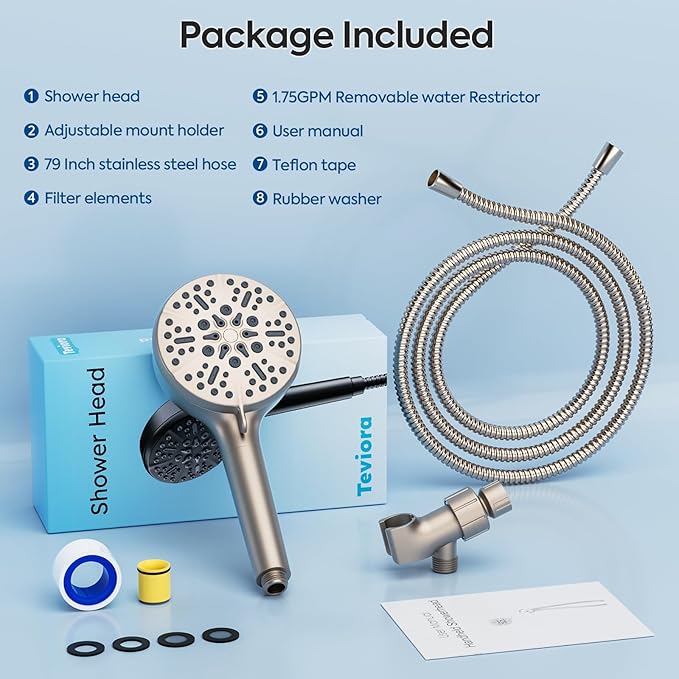 Filtered Shower Head with Handheld – High Pressure Hand Held Shower Head for Hard Water with Filters, 79" Long Hose & Powerful Wide Fan Spray, Removes Chlorine and Impurities (Brushed Nickel)