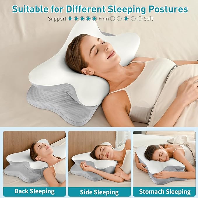 Cervical Neck Pillow for Pain Relief - Ergonomic Side Sleeper Pillow for Neck Support, Contour Pillow for Bed Sleeping, Cooling Memory Foam Pillows Orthopedic Pillow for Back Stomach Sleepers