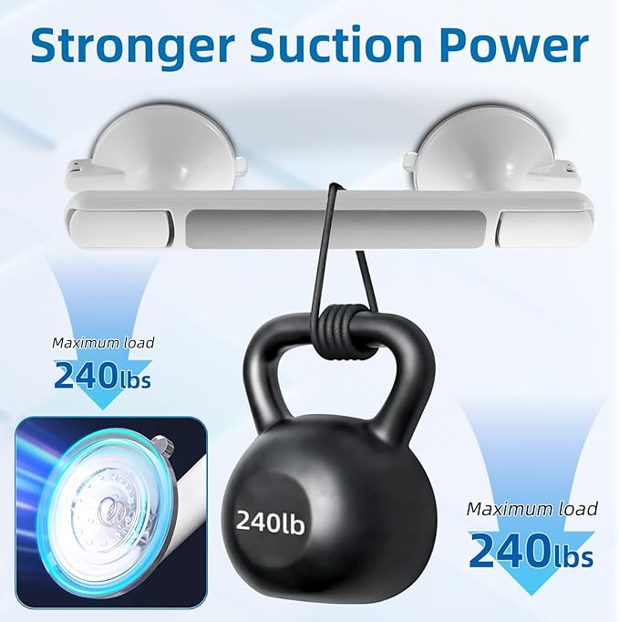 Grab Bar for Bathtubs and Showers, Zynuhmo 12 Inch Suction Cup Safety Grab Bar with 1PCS Bath Ball No Drilling Suction Shower Handrails for Seniors Elderly Kids Bathroom Assist Support(1Pack, Gray)