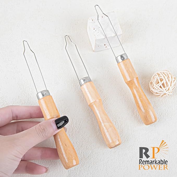 RP Remarkable Power, 3 Pack Button Hook Assist Device with Easy-Grip Wooden Handle Buttons Zipper Pull Helper Clothing Buttoning Aids for Shirts Coats