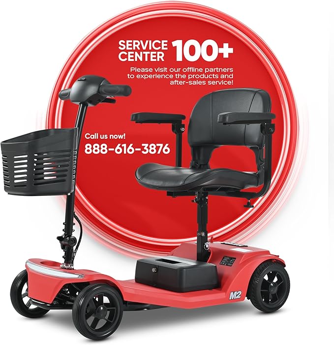 Metro Mobility 4 Wheel Powered Mobility Scooters, 330 lbs Capacity Mobility Scooters for Adults, Folding Mobility Scooter Lightweight, Electric Scooters for Seniors 20 Miles Range LED Light Red