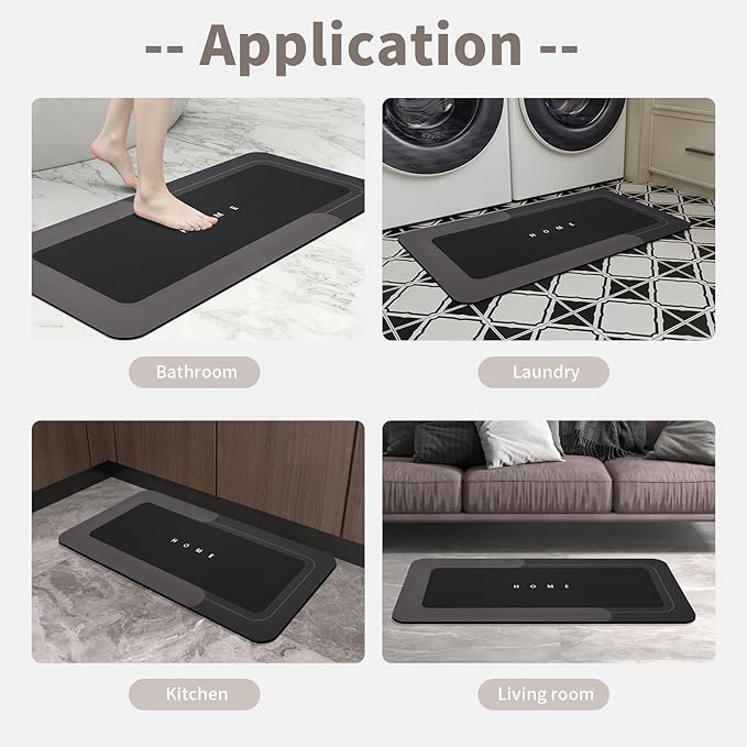 Housego Absorbent Bath Mat Magic Rug, Quick Drying Magic Bath Mat Non-Slip Floor Rug Rubber Backed for Bathroom Kitchen Shower Sink, Water Absorbent (1PC, 16.93''x34.65'', Black)