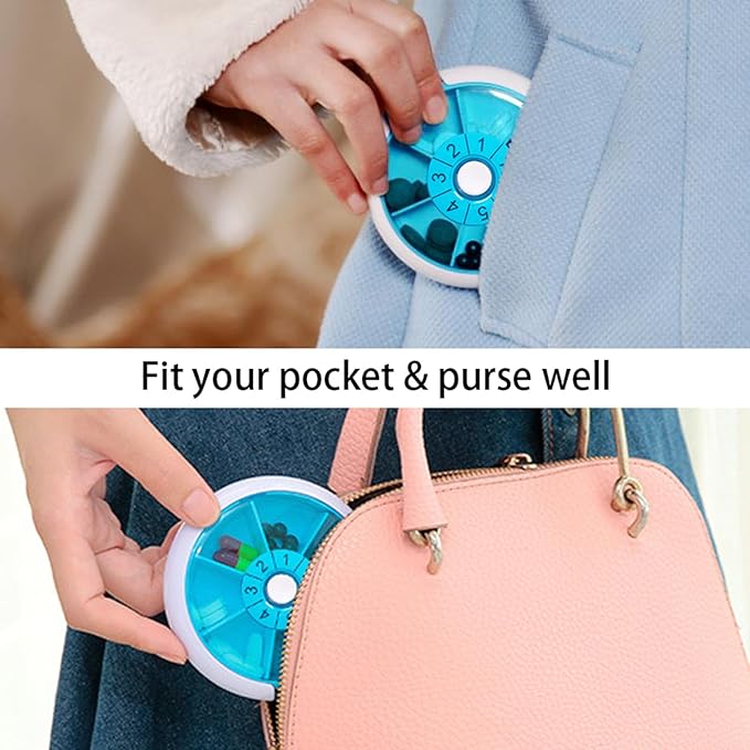 Weekly Medicine Pill Organizer - 7 Day Round Pill Box with Rotary Design, Daily Compartment for Vitamins & Medication, Compact Pill Case for Purse,Portable Travel Essentials for Pills & Supplements