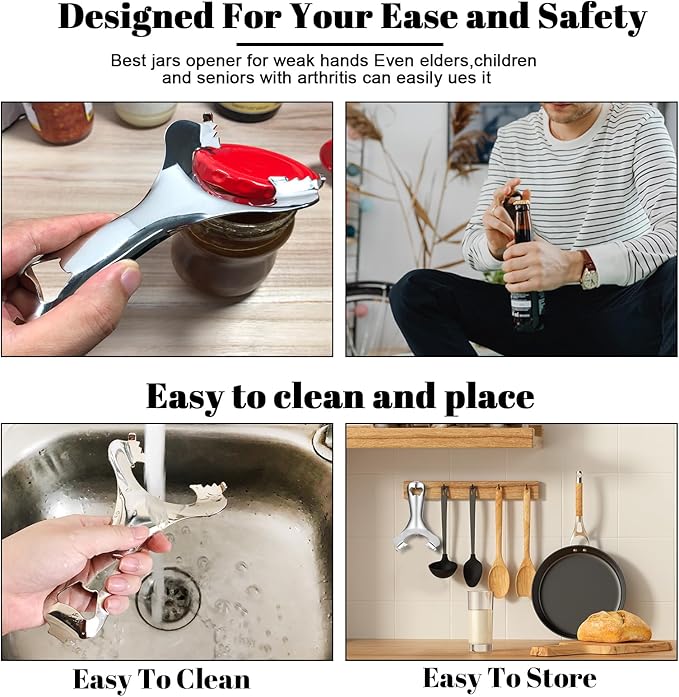 Mason Jar Opener No Lid Dents or Damage Multifunctional Jar Opener Easy Twist Manual Handheld Top Remover Bottle Opener Made For Lifetime
