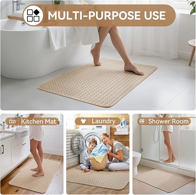 YDKGL Bathroom Rugs Non Slip, Super Absorbent Quick Dry Bath Mats for Bathroom, Foam Weave Texture Thin Bath Rugs Washable with Rubber Backing Fit Under Door Outside Shower,24” x 35“