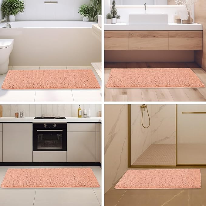 Dusty Pink Bathroom Rugs – Absorbent and Washable Bath Mat, Non-Slip, Thick Soft Chenille Bath Rugs for Bathroom Floor, Shower, Sink - 26" x 44"