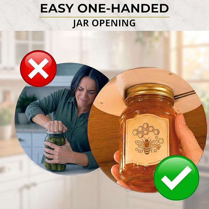 Under Cabinet Jar Opener for Weak Hands and Seniors with Arthritis, One Handed Heavy Duty Bottle and Lid Opener, Under Counter Mount Kitchen Gadget, High-Strength Adhesive and Screws Included