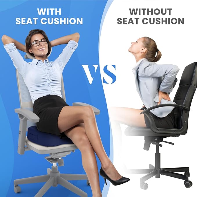 TushGuard Seat Cushion, Office Chair Cushions, Car Seat Cushion, Non-Slip Sciatica & Back Coccyx Tailbone Pain Relief Chair Pad, Memory Foam Butt Pillow for Computer Desk, Office Chair(Blue, XXL)