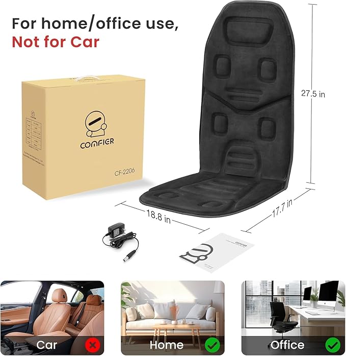 COMFIER Massage Seat Cushion with Heat - 10 Vibration Motors, Back Massager for Chair, (Vibration Massage Only, Not Shiatsu/Rolling,Massage Chair Pad for Back