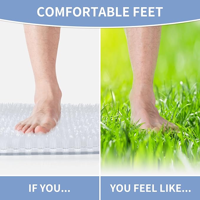 Yolife Shower Foot Scrubber Mat, Anti-Slip Bath Mat with Scrub Bristles, Soft Shower Foot Massager with Strong Suction Cups for Soothe Achy Feet, 25.6" x 13.4"