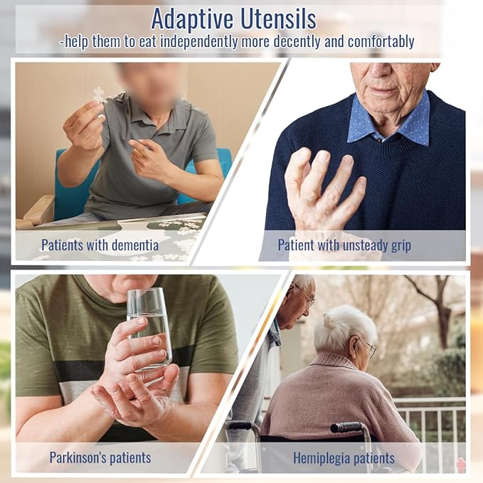 EZ Assistive Adaptive Utensils Spoon & Fork Easy to Hold for Independent Eating, Weighted Utensils for Hand Tremors