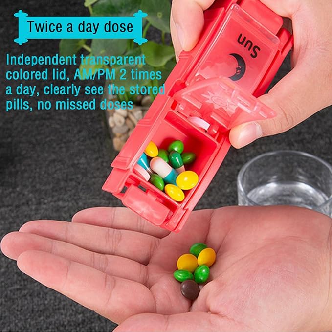 AM PM Pill Organizer 2 Times a Day, 7 Removable Daily Pill Cases with Color-Matched Lids & Base, Permanent Printed Day Labels, Large Capacity for Capsules, Fish Oil & Vitamins, BPA-Free