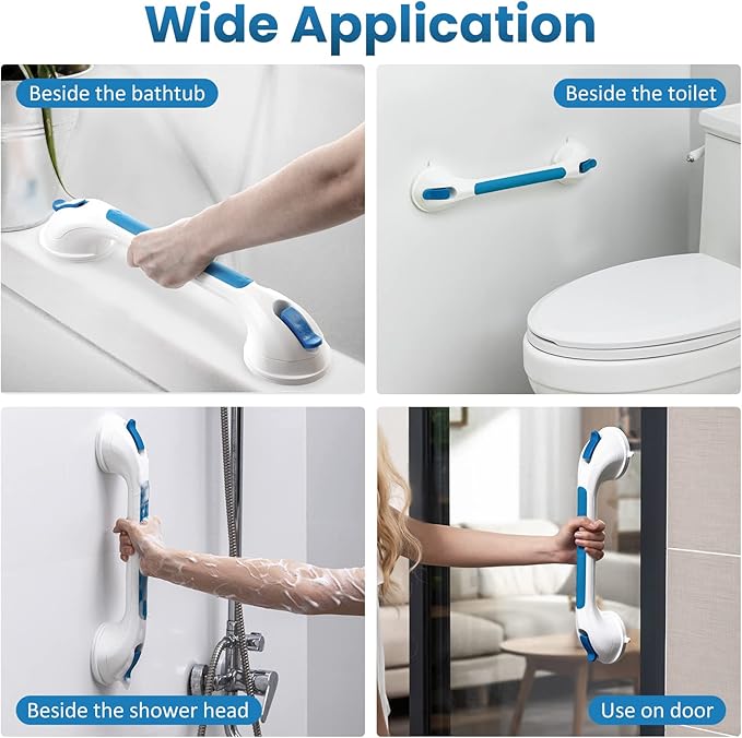 LEVERLOC Grab Bars for Shower 2 Pack, Suction Grab Bar Shower Handle for Bathroom Removable Handrails for Seniors Elderly Heavy Duty Safety Grip Waterproof Drill Free,Blue
