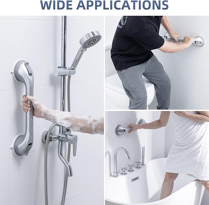 Grab Bars for Bathtubs and Showers 2 Pack Shower Handle, Heavy Duty Suction Grab Bar Bath Handrails for Seniors and Elderly, Bathroom Safety Grip No Drilling Waterproof Removable, Silver