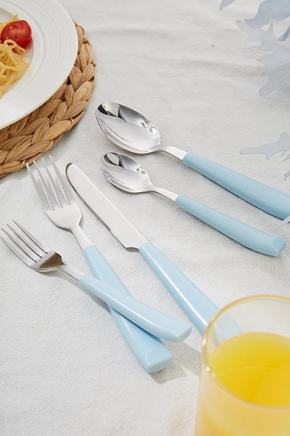 ANNOVA Silverware Set Stainless Steel Colorful Handle Tableware Kitchen Flatware Set Utensils, Includes Dinner Knives, Forks, Spoons, Salad Forks & Dessert Spoons (Light Blue, 20 Pieces)