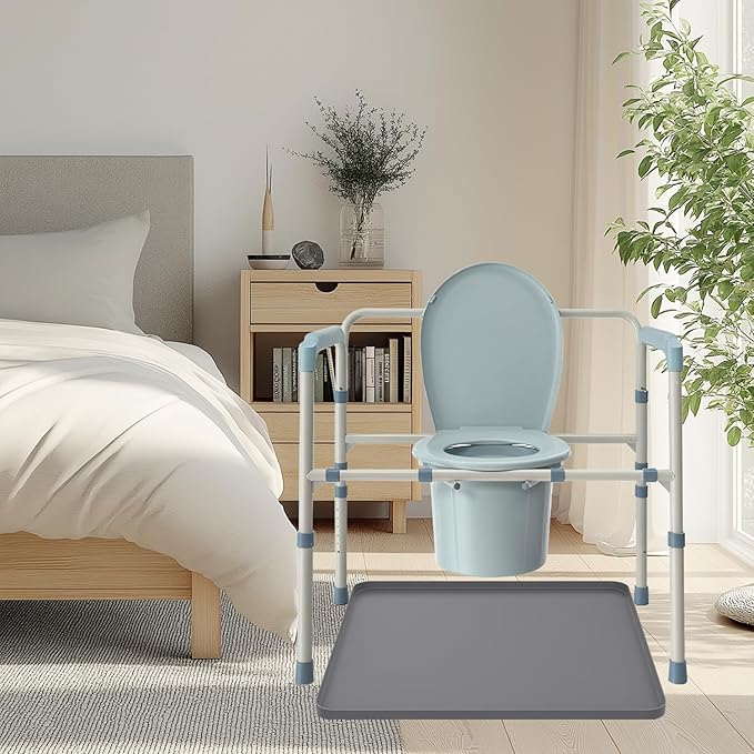 Bedside Commodes Mat, Bedside Toilet Floor Mat with Raised Edge for Floor Protector, Silicone Non-Slip Protective Mat for Under Commode Chair, Recyclable and Waterproof 23.6" x 19.7"