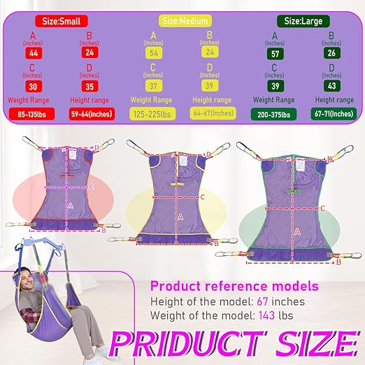 EZ Assistive Full Body Patient Lift Sling for Bed, Shower, Chair Transfer- Ideal for Elderly, Senior, Disabled, Quick-Drying Mesh Fabric, Supports Up to 500lbs (Purple, Medium)
