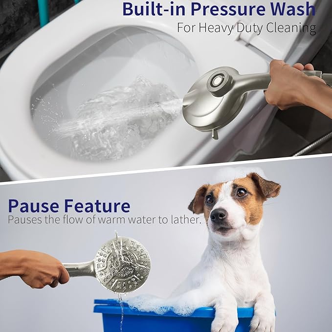 Handheld Shower Head with Filter, High Pressure 10-Spray-Mode Detachable Shower Head with 60-Inch Hose, Powerful Hand Held Shower Head for Low Water Pressure(Nickel)