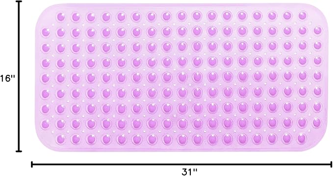 Large Non-Slip Bathtub & Shower Mat 31 inch x16 inch (Smooth/Non-Textured Tubs Only) Safe, Clean, Machine-Washable, Superior Grip&Drainage, Vinyl, Transparent Purple, Medium