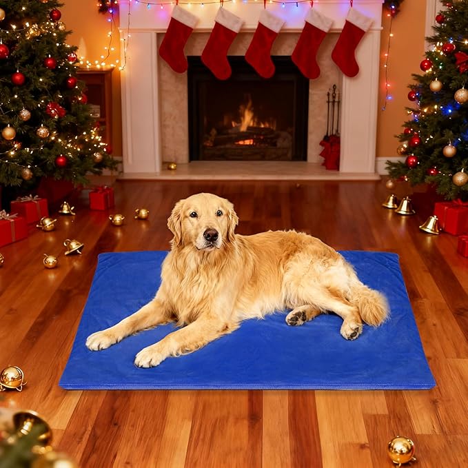 RIOGOO Pet Heating Pad, Electric Heating Pad for Dogs and Cats with Timer, 6 Level Adjustable Temperature Dog Heated Blanket (Blue, L:35‘’x22‘’)