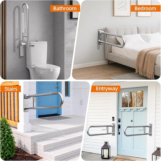 SPECILITE Heavy Duty Toilet Grab Bar 29.5 in, 440 Lbs Load Capacity, Anti-Slip Flip up Handicap Safety Rails for Shower, Wall Mount Support Handrails with Paper Holder, for Elderly, Disabled, Pregnant