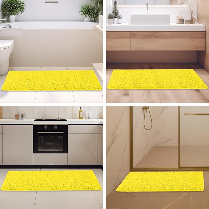 Yellow Bathroom Rug – Absorbent and Washable Bath Mat, Non-Slip, Thick Soft Chenille Bath Rugs for Bathroom Floor, Shower, Sink - 26" x 44"