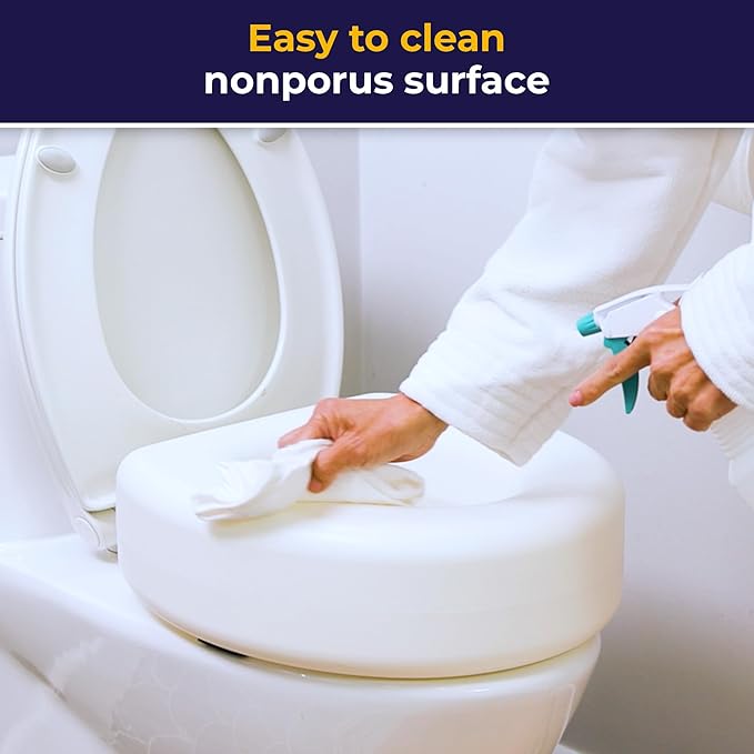 AquaSense 4-Inch Portable Toilet Seat Riser - Elevated Toilet Seat for Seniors - Easy Installation - Sturdy Non-Skid Design - Fits Round Toilets - Post-Surgery & Mobility Aid