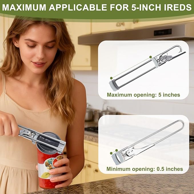 Adjustable Jar Opener –2026 Stainless Steel Can & Bottle Opener for Weak Hands Seniors,Up to 5-Inch Lids,Optional Silicone