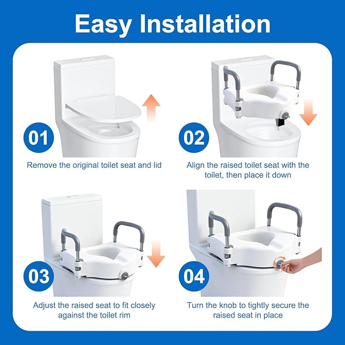 5" Raised Toilet Seat with Removable Padded Handles, Toilet Seat Riser Fit for Seniors, Elevated Toilet Seat & Durable Construction & Secure Locking