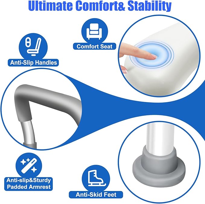 Toilet Seat Risers for Seniors, FSA and HSA Eligible Raised Toilet Seat with Handles, 8-Level Height and 3-Level Width Adjustment, Fits Most Body Sizes and Toilets, for Elderly, Pregnant, and Disabled