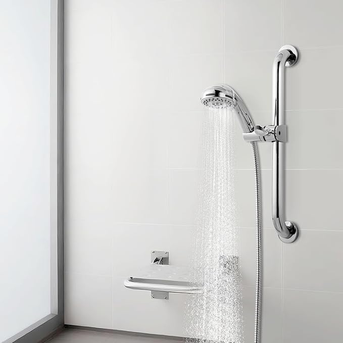 OFFO ADA Handshower Shower Grab Bar Head Holder, Universal Fit 1.25''(32mm) Hand Held Shower Bracket for Handicap Grab Bar, Detachable Bathroom Replacement, 360 Degree Rotation Sprayer Holder, Chrome