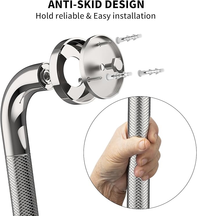 32-Inch Anti Slip Grab Bar for Shower (2 Pack), YuanDe Chrome Stainless Steel Bath Safety Rail with Knurled Grip, Shower Handrail Support for Handicap & Elderly Balance Assist, 1.25" Diameter