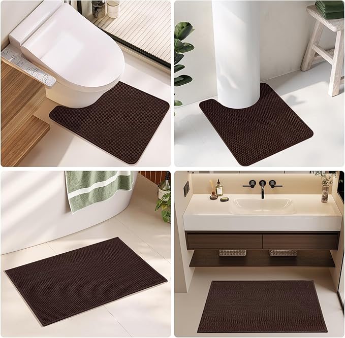 TYUU Bathroom Rugs Non Slip Washable, Super Absorbent Thin Bath Mat Quick Dry Low Pile Bathroom Rug, Brown 20"x48"