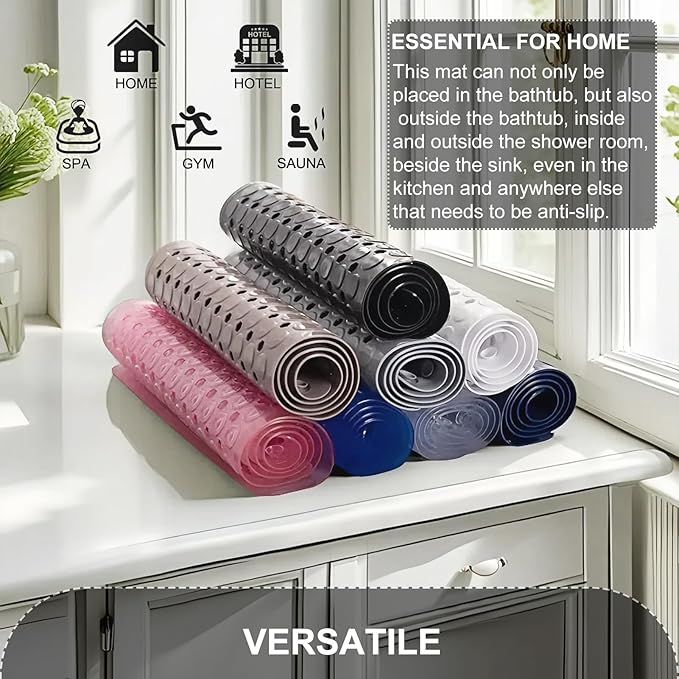 TEESHLY Bath Mat for Tub & Shower, Non Slip Soft Bathmat with Suction Cups & Drain Holes, Machine Washable Bathtub Floor Liner Mats for Bathroom, 35x16 Inch, Clear