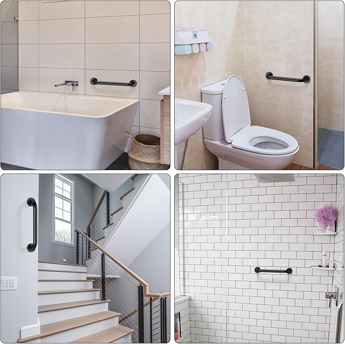 12 Inch Stainless Steel Shower Grab Bar,ZUEXT Oil Rubbed Black Shower Handle,Bathroom Balance Bar,Safety Hand Rail Support Bar for Handicap Elderly Injury,Senior Assist Bar,Wall Concealed Mount Handle