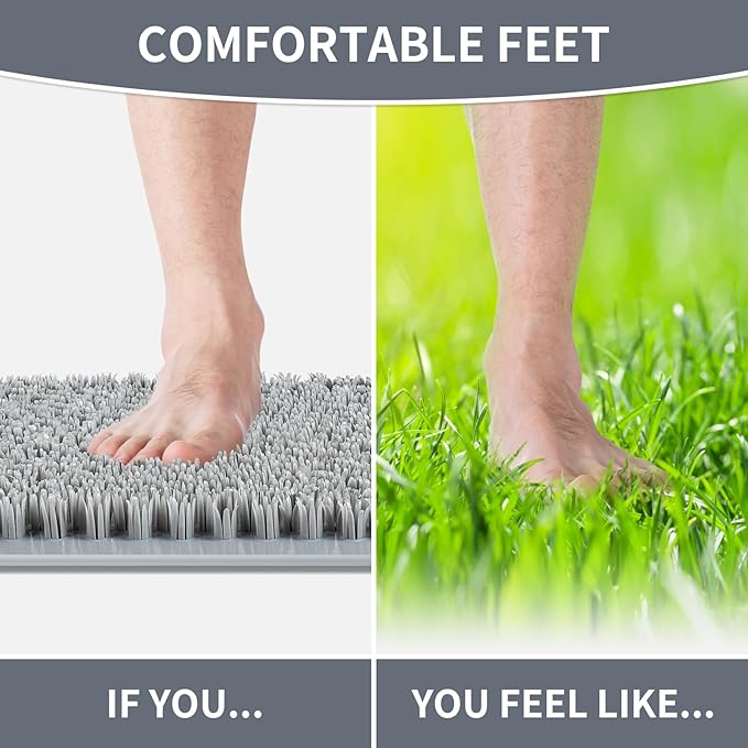 Yolife Shower Foot Scrubber Mat, Anti-Slip Bath Mat with Scrub Bristles, Soft Shower Foot Massager with Strong Suction Cups for Soothe Achy Feet,27.5'' x 15.7''