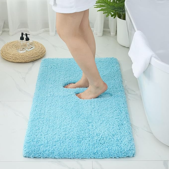 Bathroom Rugs Non Slip Washable 48x24, Ultra Thick Soft Microfiber Absorbent Bath Mats, High Density Foam Latex Non Slip Backing Bath Rugs, Fluffy Floor Carpet for Tub&Shower, Teal