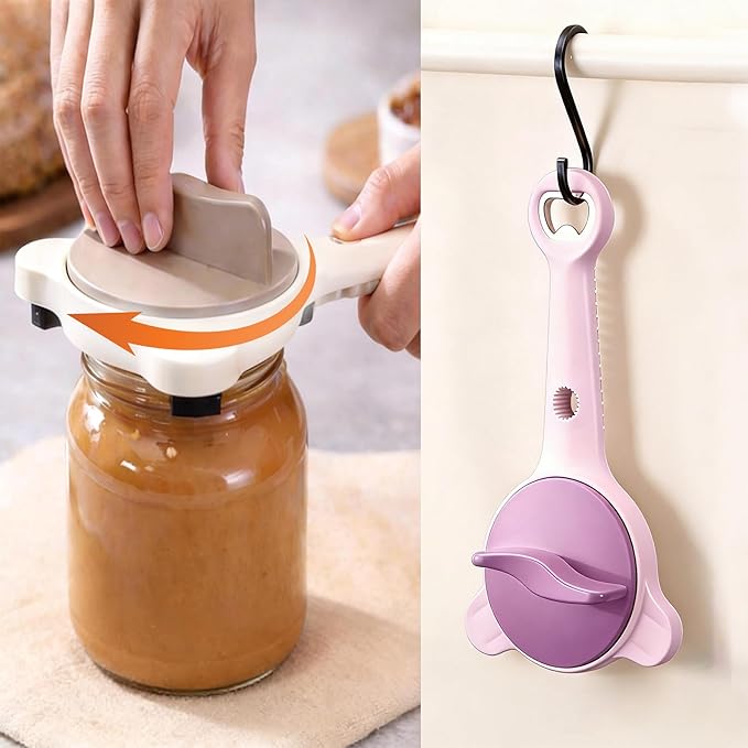 New 4-in-1 Retractable Jar & Bottle Opener, Adjustable Stainless Steel Lid Remover with Non-Slip Grip for Seniors, Multi-Functional Jar Opener with Ergonomic Handle for Kitchen Jars Cans Bottles(Gray)