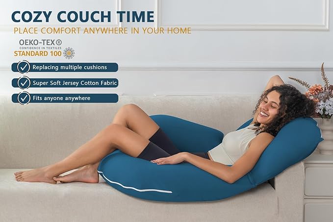 INSEN Reading Pillow, Back Pillow for Sitting in Bed and Couch, Gaming Pillow for Adults, Sit Up Support for Bed, Soft Jersey Cotton, Blue