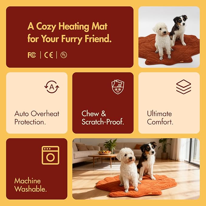Vagascape Dog Bed, Waterproof Pet Bed with Washable Removable Cover, Comfort Cat Dog Pad for All Seasons, Heating Red Shell Shape Cat Mat with Nonskid Bottom(35"x27")