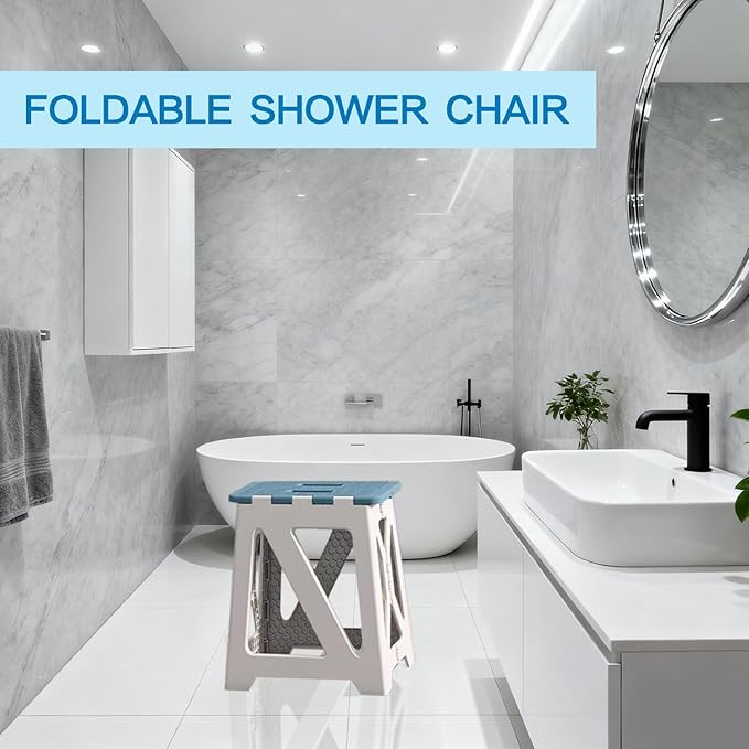 Foldables Shower Chair Seats for Inside Shower Stool Bench Folding Stools Adults Elderly and Disabled Tub Benches Bathroom (Blue Seat Size Foldable ShowerChair 15.7x8.3x12.5)