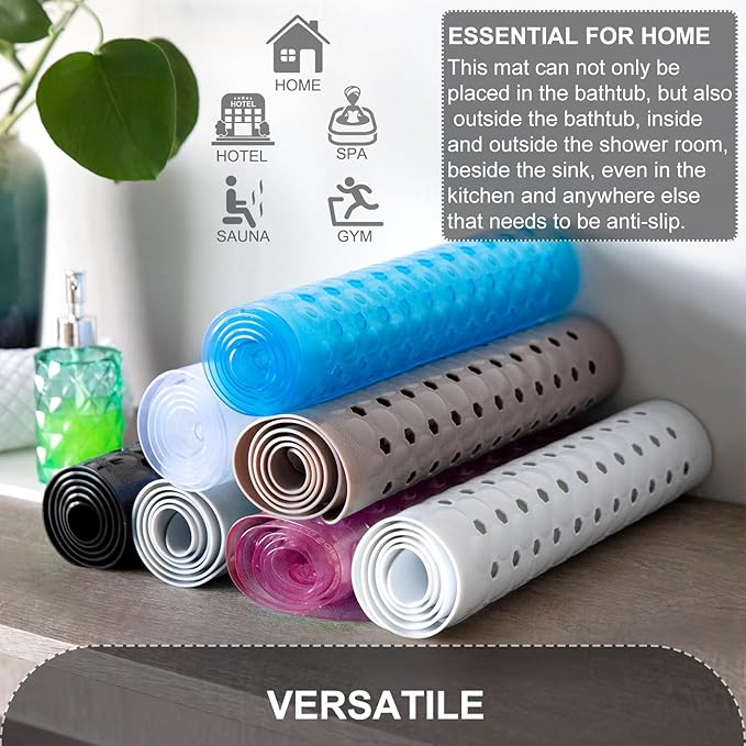 TEESHLY Bath Tub and Shower Mats, Non Slip 40 x 16 Inch Extra Long Bathtub Mat, Machine Washable Bathmat with Drain Holes, Suction Cups for Bathroom Floor, Clear